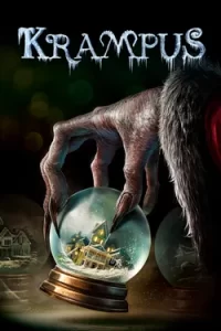 Promotional poster with a demonic hand holding a snowglobe containing an idealized house.